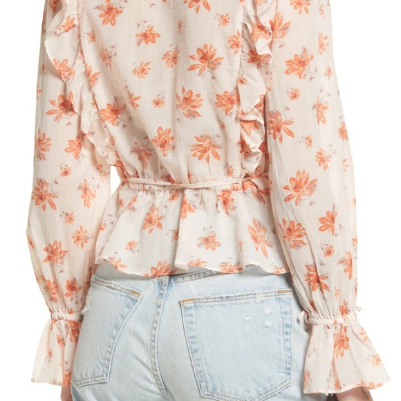 Free People Women's Ivory Combo Floral Printed Ruffle cottage core Top - Picture 3 of 10